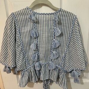 Misa Los Angeles Blue and White Striped Blouse